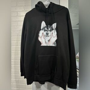 Black Dog Hoodie with Husky Design